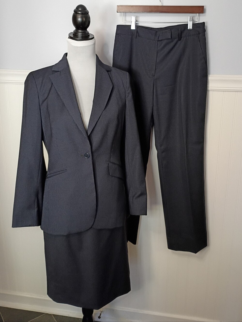 Brooks Brothers Navy Pinstripe Wool Suit Set Blazer Skirt Pants Size 6